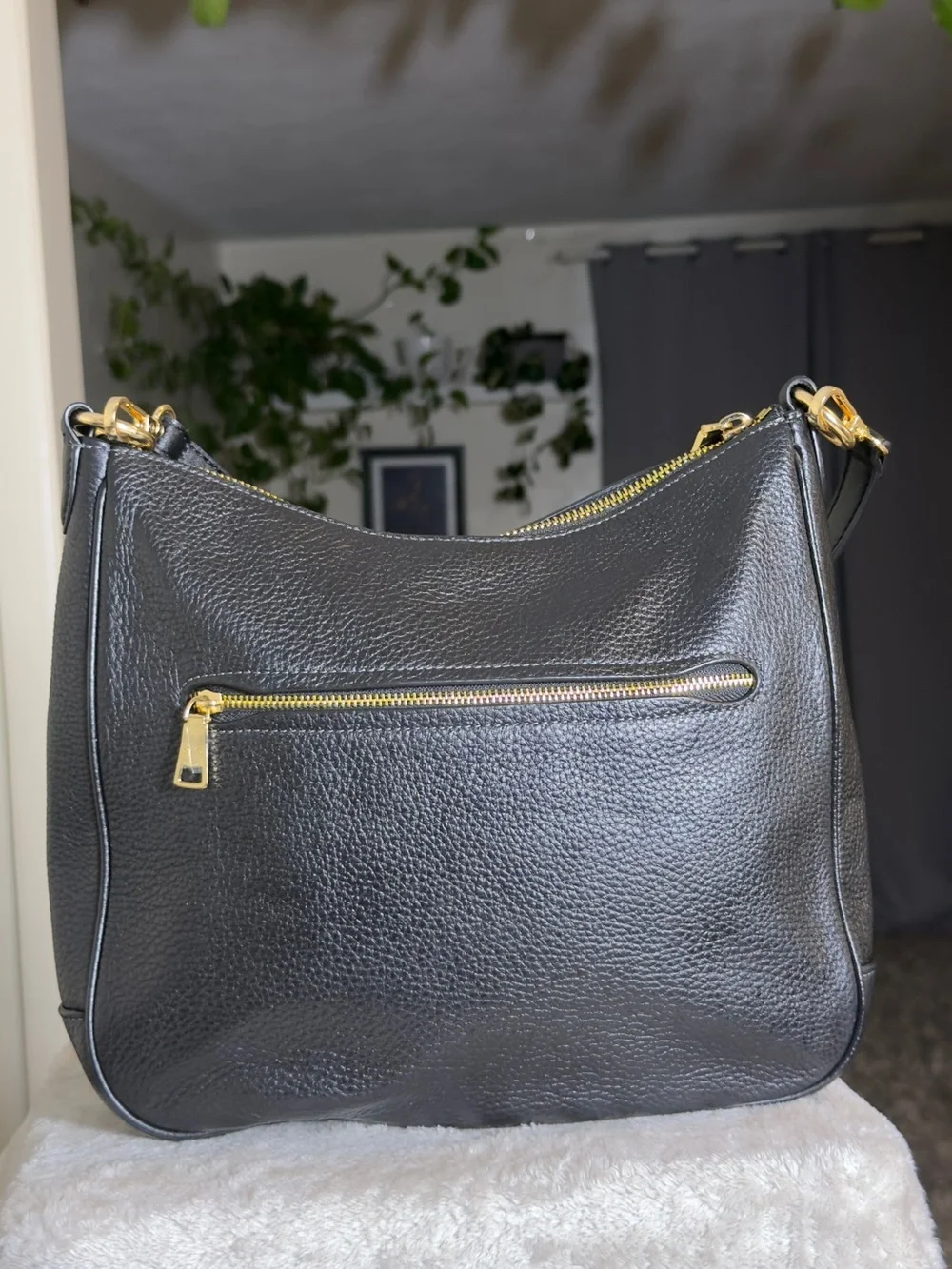 Coach Black Pebble Leather Laurel Hobo Tabby Messenger Bag Gold CU930